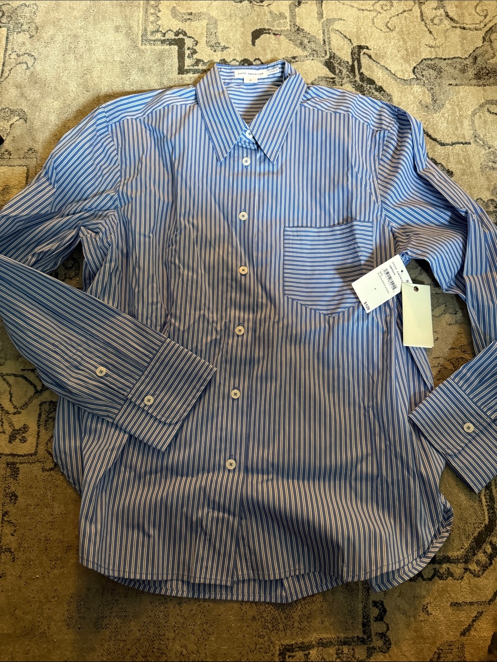 Good American Blue and White Striped Dress Shirt - Womens